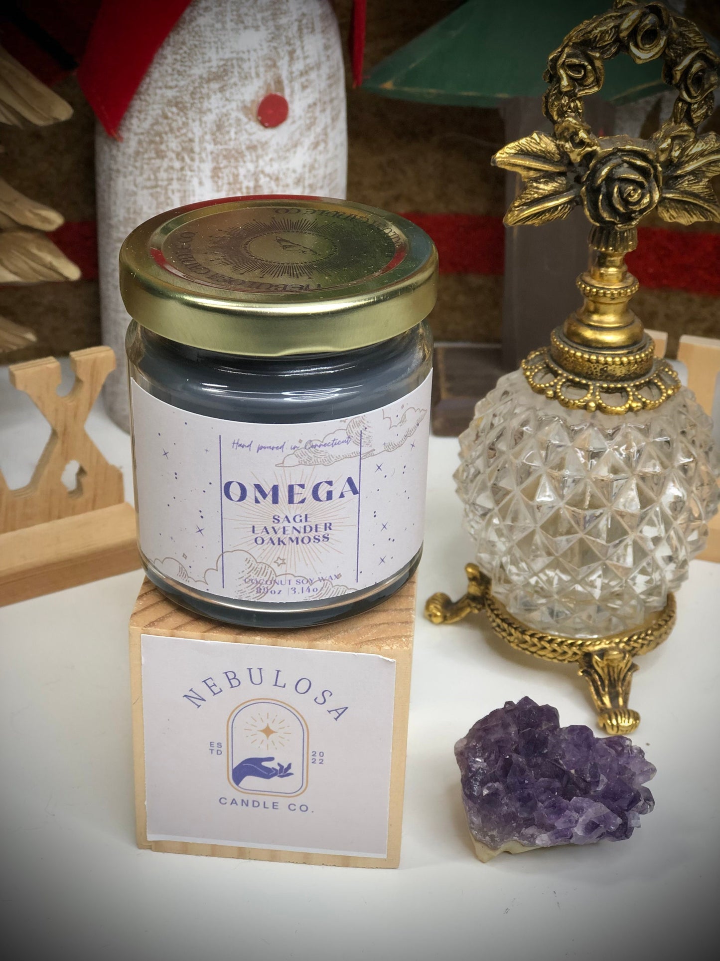 Omega|Sage|Lavender|Oakmoss|Black| Scented| Natural Coconut Soy| Aromatherapy| Galaxy| Nebula|Celestial|Container|Candle|Birthday|Handmade
