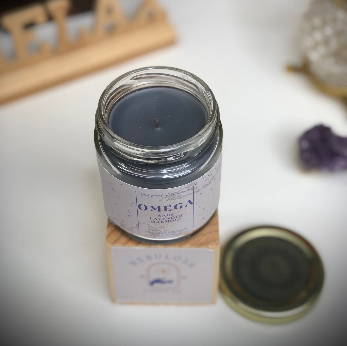 Omega|Sage|Lavender|Oakmoss|Black| Scented| Natural Coconut Soy| Aromatherapy| Galaxy| Nebula|Celestial|Container|Candle|Birthday|Handmade
