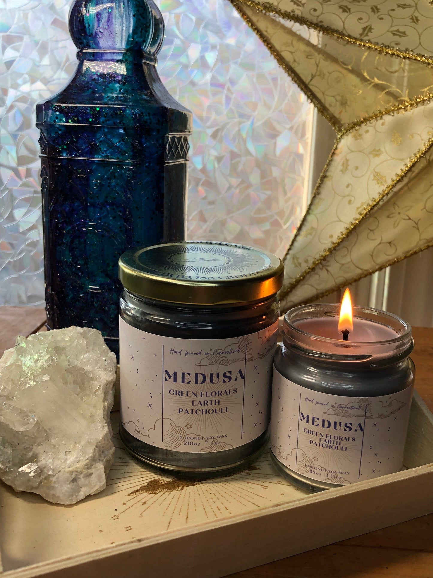 Medusa|Green Florals|Petrichor|Patchouli||Scented|Natural Coconut Soy|Aromatherapy|Galaxy| Nebula|Celestial|Container|Candle|Housewarming