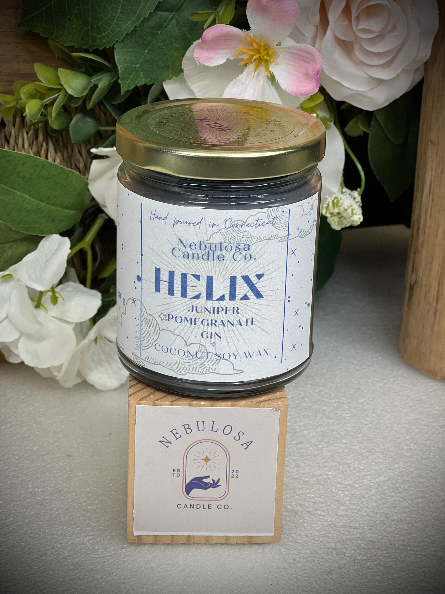 Helix|Juniper|Pomegranate|Gin|Black|Scented| Natural Coconut Soy| Aromatherapy| Galaxy| Nebula|Celestial|Container|Candle|Shimmering Candle