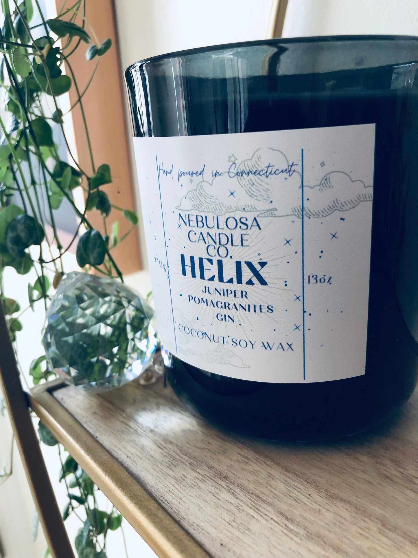 Helix|Juniper|Pomegranate|Gin|Black|Scented| Natural Coconut Soy| Aromatherapy| Galaxy| Nebula|Celestial|Container|Candle|Shimmering Candle
