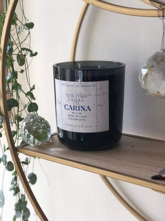 Carina|Rose Petals|Sugar|Champagne|Black|Scented| Natural Coconut Soy| Aromatherapy| Galaxy| Nebula|Celestial|Container|Shimmer Candle|